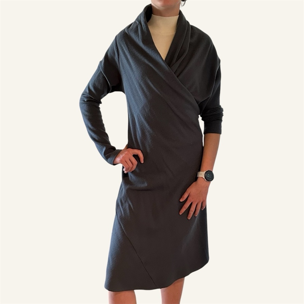 MORGANE LE FAY Asymmetric Wrap Wool Sweater Blue-Gray Size M🌸